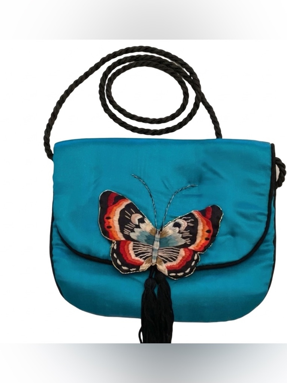 NWT Vibrant Butterfly Embroidered Blue Crossbody Bag